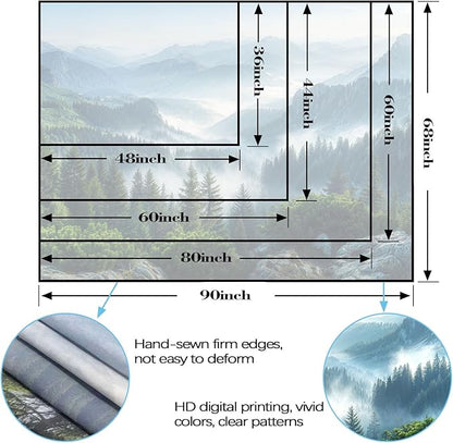 AMM Nature Forest Mountain Tapestry Green Misty Pine Tree Tapestry for Bedroom Aesthetic Foggy Woodlands Sky Landscape Tapestries Wall Hanging for Living Room Dorm 48 x 36 Inch