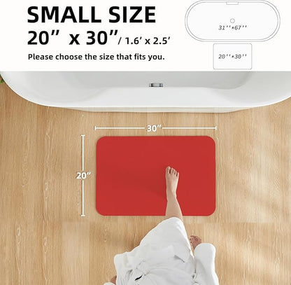 Christmas Bath Mat, Red Bathroom Rugs Non Slip Washable Thin Absorbent Bath Mat Fits Under Door Bathroom Floor Mat Perfect for Bath, Shower, or Sink 20"x30" Red