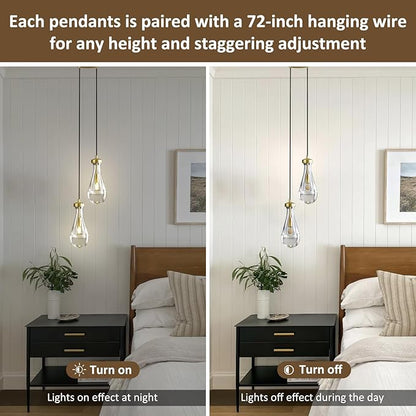 Brass Raindrop Pendant Lights Kitchen Island 2-Light, Cluster Gold Pendant Light Fixture for Bedroom, Dimmable Dining Room Light Fixture Hanging Pendant Lighting Ceiling Chandelier for Foyer