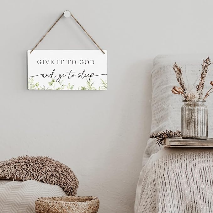 Christian Decor Give It to God And Go To Sleep Sign Rustic Bible Verse Sign Scripture Printed Wood Sign Wall Art Religious Gifts Faith Based Gifts