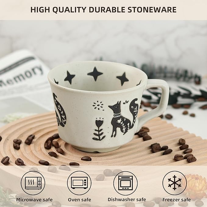 Ceramic Coffee Mug, 12 oz Novelty Unique Teacup with Large Handle, Stoneware Cup for Tea Mocha Latte Cappuccino Espresso (Bear)