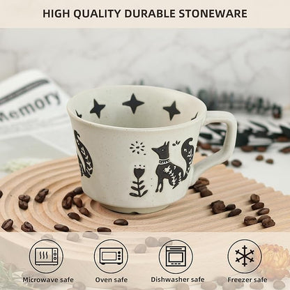 Ceramic Coffee Mug, 12 oz Novelty Unique Teacup with Large Handle, Stoneware Cup for Tea Mocha Latte Cappuccino Espresso (Fox)