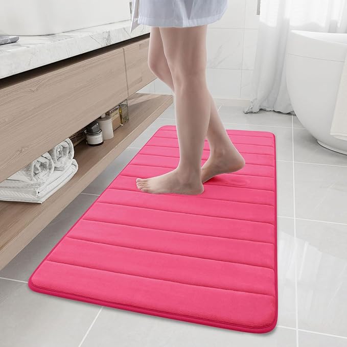 Buganda Memory Foam Bath Mat, 47" x 20", Ultra Soft and Non-Slip Bathroom Rugs, Water Absorbent and Machine Washable Bath Rug Runner for Bathroom, Shower, and Tub, Deep Pink