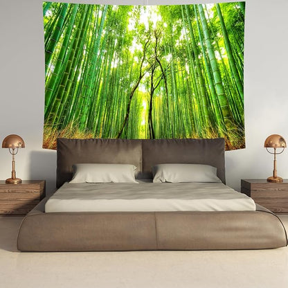 Delur Forest Pathway Tapestry Sunset Tropical Rainforest Nature Tree Tapestry Wall Hanging Sunrise Scenic Natural Green Landscape Headboard for Bedroom Living Room Home Decor (51.2" x 59.1")