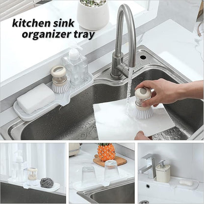 Silicone Bathroom Soap Dishes with Drain Spout-Bathroom and Kitchen Sink Organizer,Sponge Holder,Dish Soap Tray,Perfect for Dispenser,Scrubber,Bottle,Cup on Sink or Counter-White 12"×4"