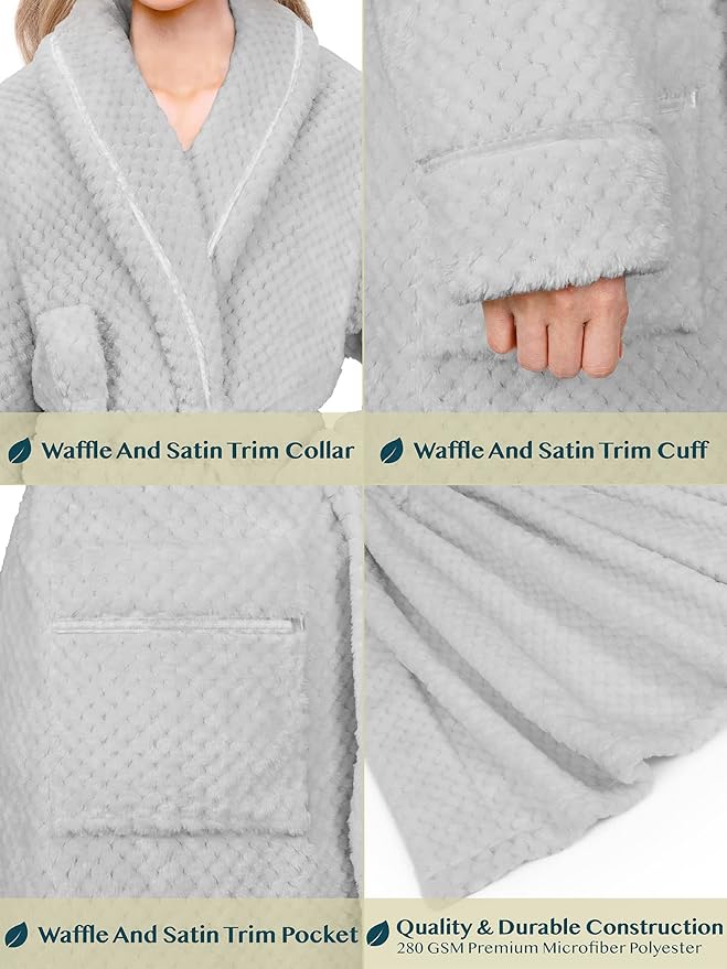 PAVILIA Women Plush Fleece Robe, Soft Textured Bathrobe, Lady Cozy Spa Long Robe