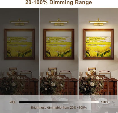 Wireless Picture Lights for Wall Rechargeable Brass Gallery Lights Battery Operated Art Lamps with Remote and Timer Dimmable Painting Lights for Artwork Portrait Display 12 Inch 2W 2700K