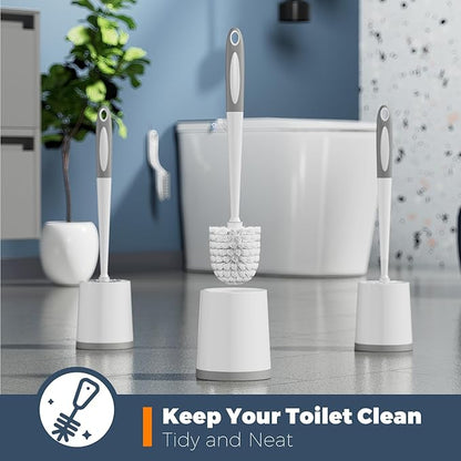 Toilet Brush, 3 Pack Toilet Brushes for Bathroom with Holder, Bathroom Accessories Toilet Bowl Brush with 3 Clean Brush, Toilet Scrub Brush, Toilet Brush Set for Deep Cleaning, White