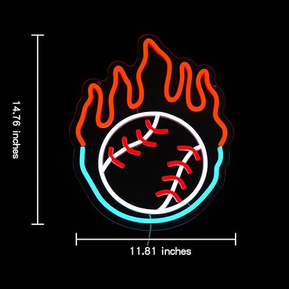 Baseball Neon Sign for Wall Decor Dimmable Baseball On Fire Neon Light Colorful LED Neon Light Sport Neon Signs USB Powered Neon Sign for Bedroom Field Club Man Cave Decoration