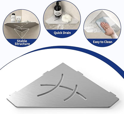 Corner Shower Shelf 10" Brushed 304 Stainless Steel Pentagonal Corner Shelf Recessed Bathroom Shower Shelf, No Drilling