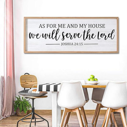 As For Me And My House We Will Serve The Lord Framed Wall Art, 40''×15'' Positive Religious Rustic Bible Verse for Christian God Jesus Christ Prayer, Vintage Long Holy Catholic Scripture Decor