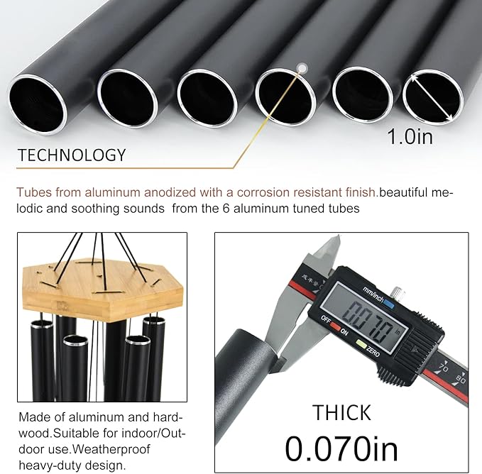 Wind Chimes Outdoor Large Deep Tone, 36 Inches Sympathy WindChimes Outdoor Memorial Windchime for Mom/Housewarming/Christmas, Black Wind Chime for Outside Garden, Patio, Home Decor