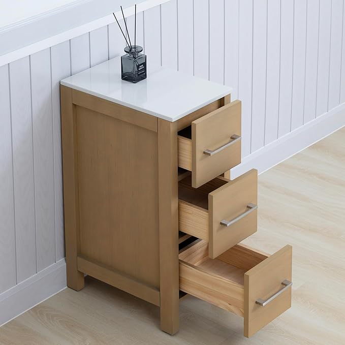 Vanity Art 12 Inch Bathroom Cabinet 3 Dove-Tailed Drawers with Engineered Marble Top Side Storage Organizer Freestanding Single Vanity VA3112-NO