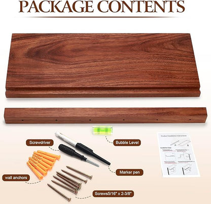 Solid Walnut Floating Shelves for Wall, 24"*10"*1.6"Real Thick Wood Mounted Wall Display Shelf with Joinery for Home Decor, Bathroom,Kitchen（ Natural Walnut Brown）