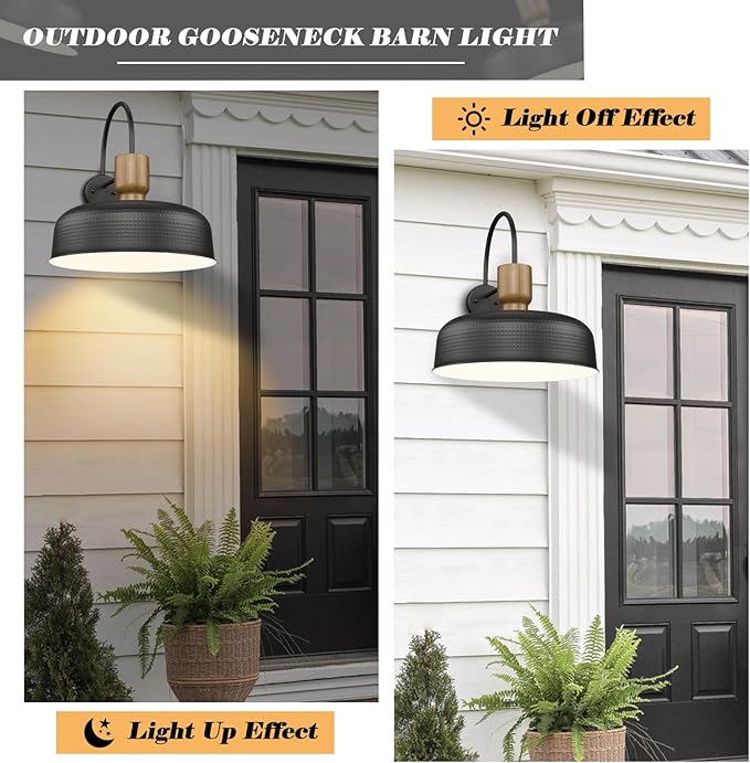 Outdoor Barn Light Gooseneck Barn Light, Farmhouse Exterior Wall Mount Light Vintage Wall Lighting Fixture Industrial Sconce Lantern for Porch, Entryway, Garage, Black, 2 Pack, Large
