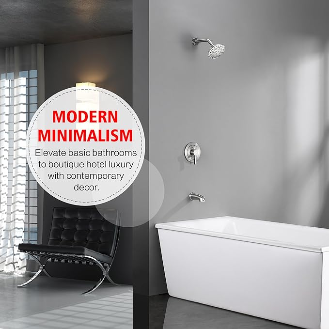 sumerain Brushed Nickel Tub and Shower Faucet Set with Tub Spout, 6-Spray Shower Head, Shower Valve Included