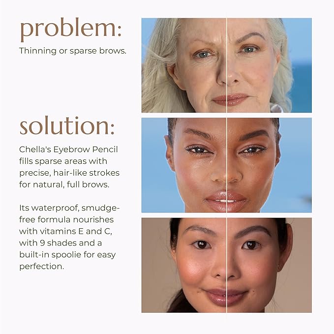 Chella Eyebrow Pencil - Vegan, Gluten Free, Cruelty Free, Paraben Free, Long Wearing, Smooth Consistency (Marvelous Medium Brown)