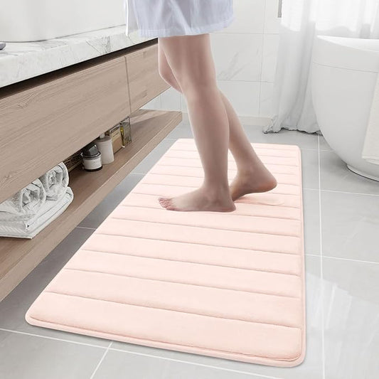 Buganda Memory Foam Bath Mat, 55" x 24", Ultra Soft and Non-Slip Bathroom Rugs, Water Absorbent and Machine Washable Bath Rug Runner for Bathroom, Shower, and Tub, Pink