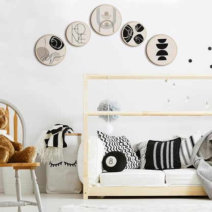 Qunclay 5 Pcs Wall Art Decor Wooden Living Room Wall Decor Bohemian Hanging Farmhouse Geometric 10'' and 8'' Aesthetic Wood Minimalist Posters for Bedroom(Classic)