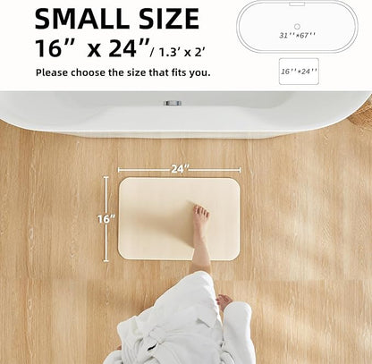 Bathroom Mat Quick Dry, Bathroom Rugs Non Slip Washable Thin Absorbent Bath Mat Fits Under Door Bathroom Floor Mat Perfect for Bath, Shower, or Sink 16"x24" Beige