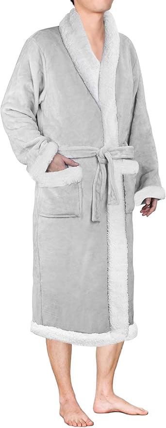 PAVILIA Mens Soft Robe | Warm Fleece Robes for Men, Soft Spa Bathrobe with Shawl Collar and Pockets