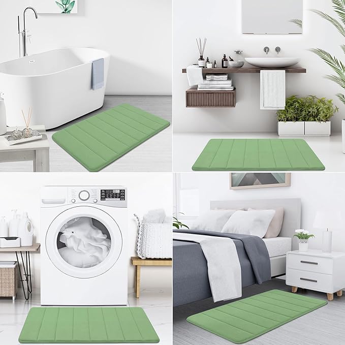 Buganda Memory Foam Bath Mat, 47" x 24", Ultra Soft and Non-Slip Bathroom Rugs, Water Absorbent and Machine Washable Bath Rug Runner for Bathroom, Shower, and Tub, Olive Green