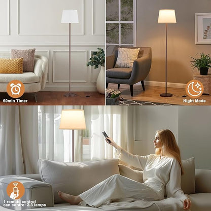 【Upgraded Floor Lamps for Living Room, Modern Floor Lamp with Remote Control, Dimmable Colors Temperature Standing Lamp Foot Switch, 9W Bulb Tall Lamps for Bedroom Office Kid Room - Brown