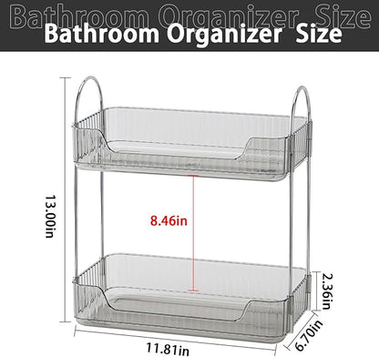 Bathroom Counter Organizer - Countertop Storage, Cosmetics & Skincare Shelf, Makeup Organizer, Perfume Tray, Spice Rack for Kitchen (2 Tier - Grey)
