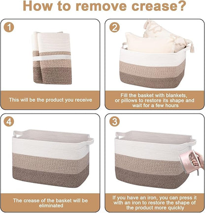 OIAHOMY Rectangle Woven Storage Basket - Nursery Cotton Rope Baskets for Storage, Toy Basket Organizing for Living Room, 17.7"x13.8"x11"- Pack of 3 - Gradient Yellow