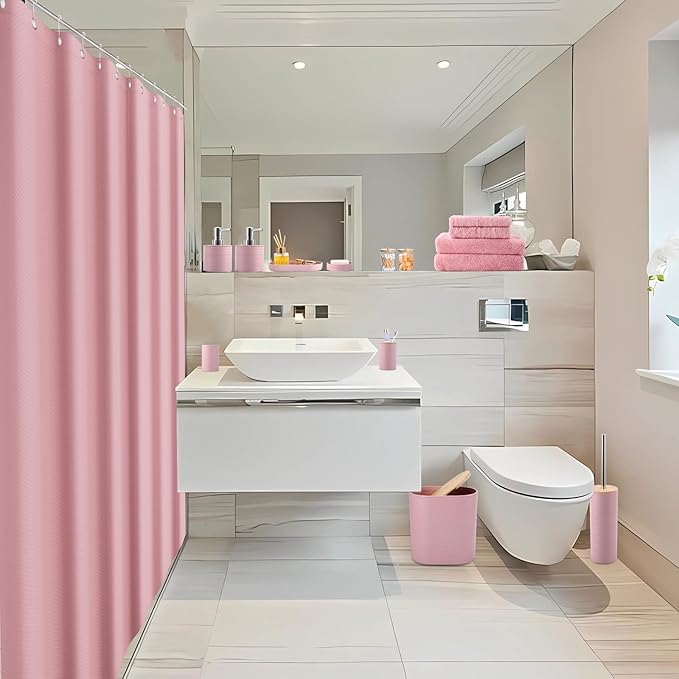 Pink Bathroom Accessories Set, Bathroom Sets with Shower Curtain, Bath Towel Set, Pink Shower Curtain Set with Bathroom Trash Can, Soap Dispenser, Soap Dish for Home Decor