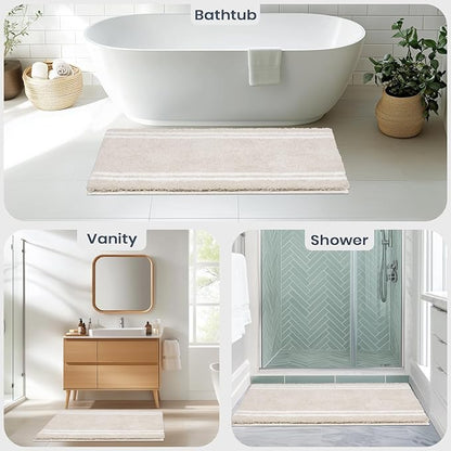 PURRUGS Bathroom Rug Non-Slip Machine Washable 30" x 46", Super Absorbent and Quick Dry Shaggy Microfiber Bath Mat, Extra Soft and Plush Bath Rug for Bathtub, Shower and Sink, Beige