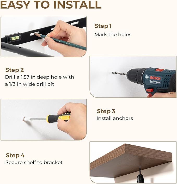 36 Inches Floating Shelves for Wall, 9.3" Deep Long Floating Shelves Set of 2, Large Display & Storage Shelf, Wall Shelf for Bathroom Bedroom Living Room Kitchen Office, Walnut