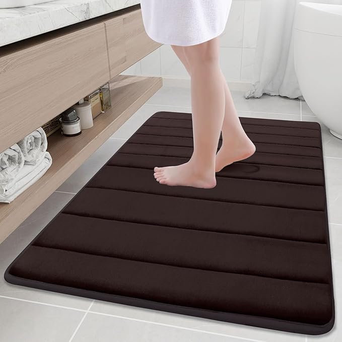 Buganda Memory Foam Bath Mat, 40" x 32", Ultra Soft and Non-Slip Bathroom Rugs, Water Absorbent and Machine Washable Bath Rug Runner for Bathroom, Shower, and Tub, Brown