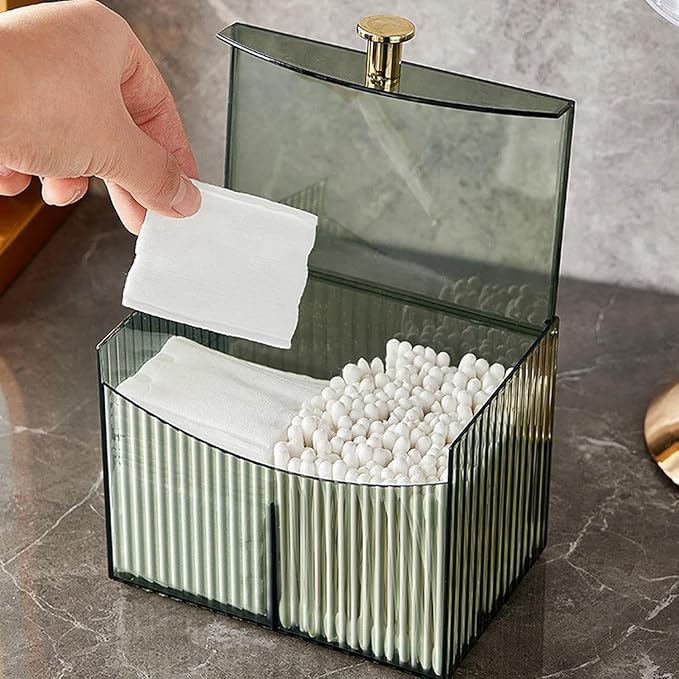 2-Grid Cotton Swab Ball Qtip Holder Dispenser with Lid,Container Dispenser Box for Bathroom Home Storage Organization,Vanity Organizers and Storage