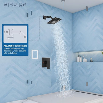 Airuida Shower Faucet Set Bathroom Rain Shower System SUS304 Stainless Steel Single Handle With Male Threads Rough-in Valve Shower Trim Kit 4 Inch Wall Mount Shower Head Matte Black