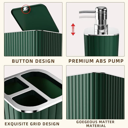 Bathroom Accessories Set - Gorgeous Green Bathroom Set, 10PC Green Bathroom Accessory Set, Bathroom Sets with Toilet Brush, Bathroom Trash Can