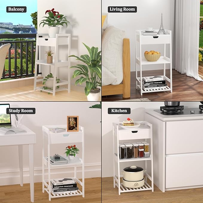 3 Tier Bamboo Bathroom Shelves with Drawer, Ladder Shelf for Bathroom Storage, Space-Saving Design, Stylish Display Nightstand, Stylish Storage Solution for Home, Living Room, Kitchen, Office