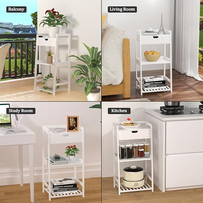 3 Tier Bamboo Bathroom Shelves with Drawer, Ladder Shelf for Bathroom Storage, Space-Saving Design, Stylish Display Nightstand, Stylish Storage Solution for Home, Living Room, Kitchen, Office