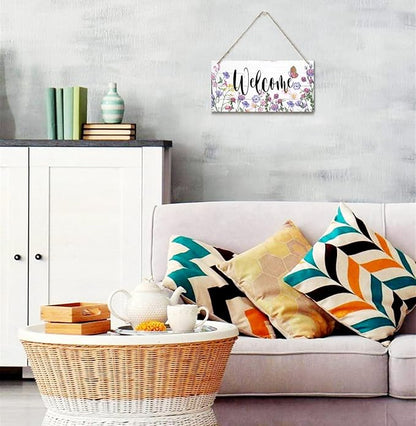 Welcome Decor Sign, Hanging Wood Sign Home Decorative, Printed Wood Wall Art Sign, Flower Welcome Sign, Yard Garden Welcome Sign, Porch Decor Sign, Farmhouse Front Door Decor Sign 12 * 6inch