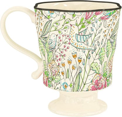 360ml -12.17oz Painted Garden floral Ceramic Mug - Cute Espresso Latte Shot Cup - Gift for Women, Dishwasher Safe