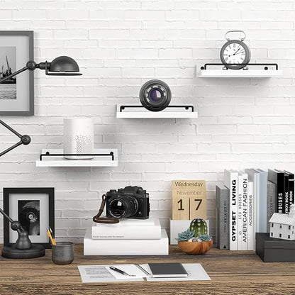 Small Floating Shelf, 6X9 Inches Farmhouse Wall Shelves for Living Room, Bedroom, Picture Frames, Plants, Kitchen, Set of 3 (White and Black)