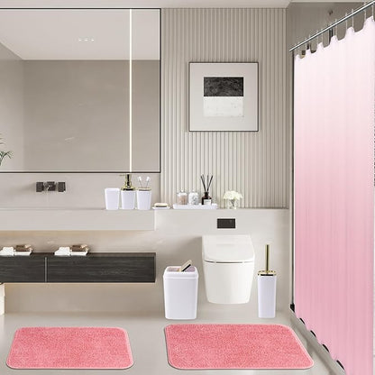 24Pcs White Bathroom Set with Shower Curtain and Rug and Accessories, White Bathroom Accessories with Trash Can,Soap Dispenser,Soap Dish,Toilet Brush,Toothbrush Holder and Cup,Q-Tip Holders