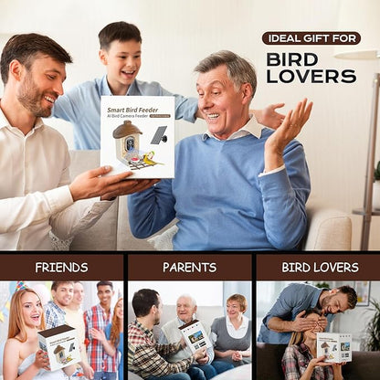 Bird Feeder with Camera, 2K HD Live Video, Smart Bird Cam Solar Powered with AI Birds Species Identification, Auto Capture Video, Instant Arrival Alerts, Best Gifts for Mom Dad