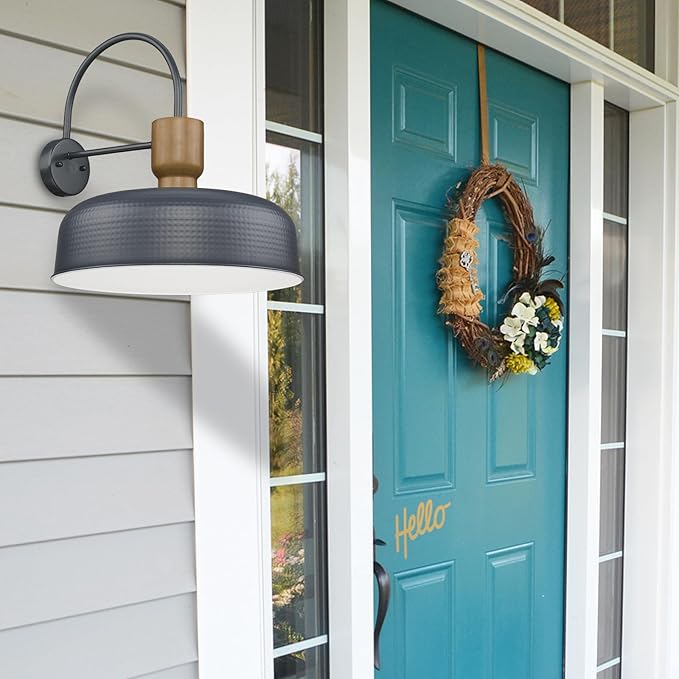 Outdoor Barn Light Gooseneck Barn Light, Farmhouse Exterior Wall Mount Light Vintage Wall Lighting Fixture Industrial Sconce Lantern for Porch, Entryway, Garage, Blue, 2 Pack, Large