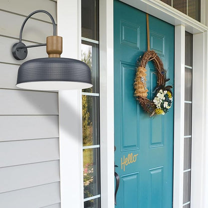 Outdoor Barn Light Gooseneck Barn Light, Farmhouse Exterior Wall Mount Light Vintage Wall Lighting Fixture Industrial Sconce Lantern for Porch, Entryway, Garage, Blue, 2 Pack, Large