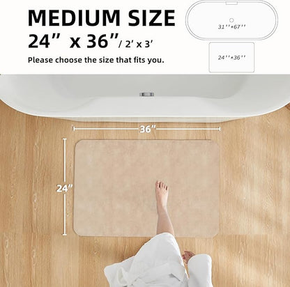 Bathroom Mat Quick Dry, Bathroom Rugs Non Slip Washable Thin Absorbent Bath Mat Fits Under Door Bathroom Floor Mat Perfect for Bath, Shower, or Sink 24"x36" Beige