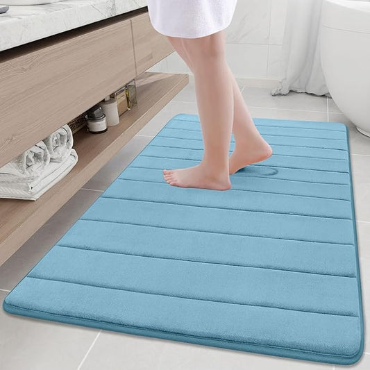 Buganda Memory Foam Bath Mat, 47" x 32", Ultra Soft and Non-Slip Bathroom Rugs, Water Absorbent and Machine Washable Bath Rug Runner for Bathroom, Shower, and Tub, Blue