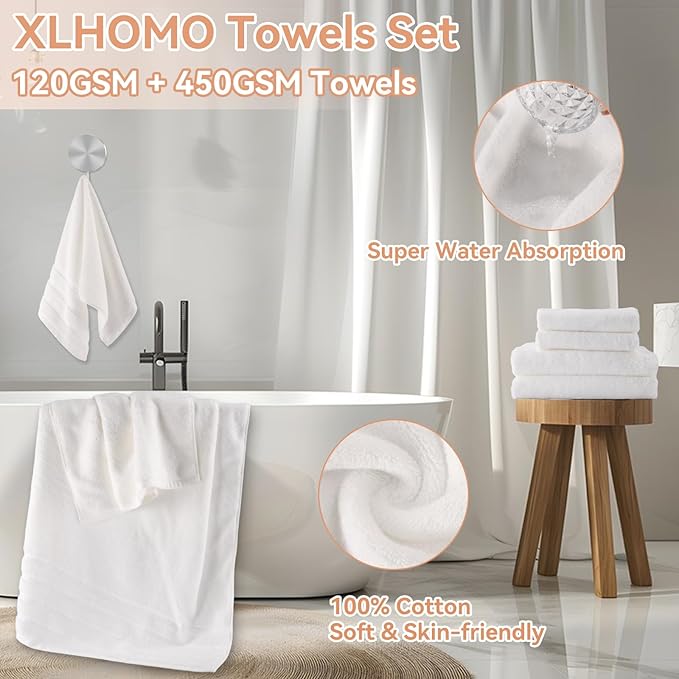 White Bathroom Accessories, 24 Pieces White Bathroom Accessories Set with Shower Curtain, Bath Towels, Trash Can, Soap Dispenser and Soap Dish for Bathroom/Housewarming