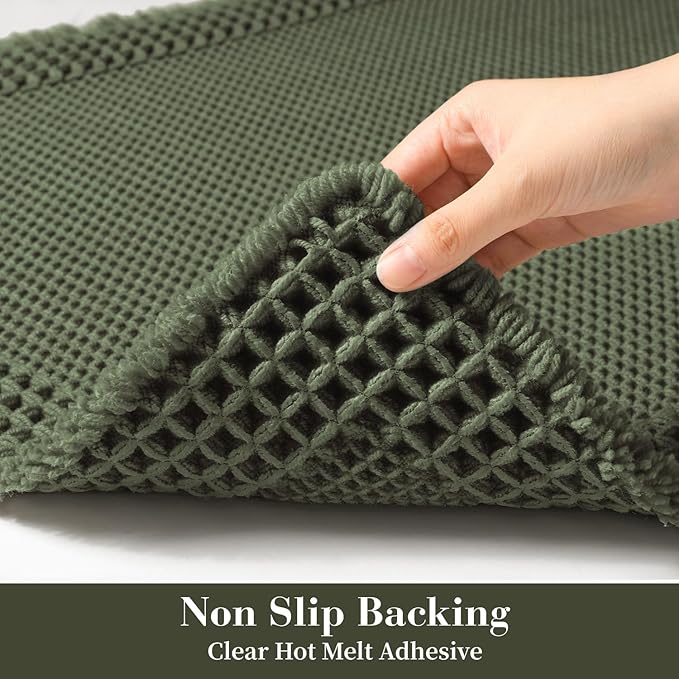 RESARE Waffle Bath Mat for Bathroom, Super Absorbent Bathroom Rugs Non Slip Machine Washable, Ultra Soft Quick Dry Boho Bath Rugs with Tassels for Floor, Upgraded Bordered Design, 17"x24" Green
