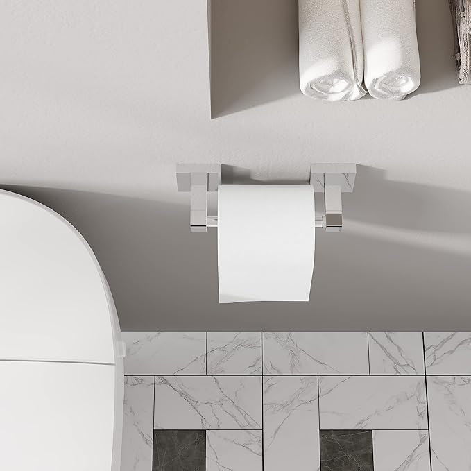 Ruacq Toilet Paper Holder Chrome Double Post Pivoting Square Tissue Holders Roll Holder Hangers Toilet Paper Stand Stainless Steel and Zinc Alloy Modern Wall Mounted